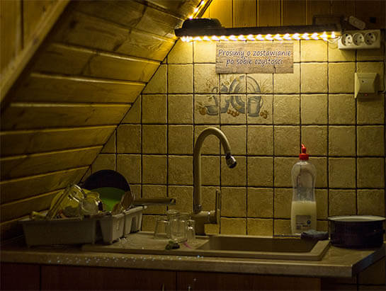 Sink next to the kitchen annex in the hostel
